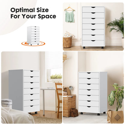 7 Drawer Wooden Dresser or Office Mobile Cabinet with Wheels