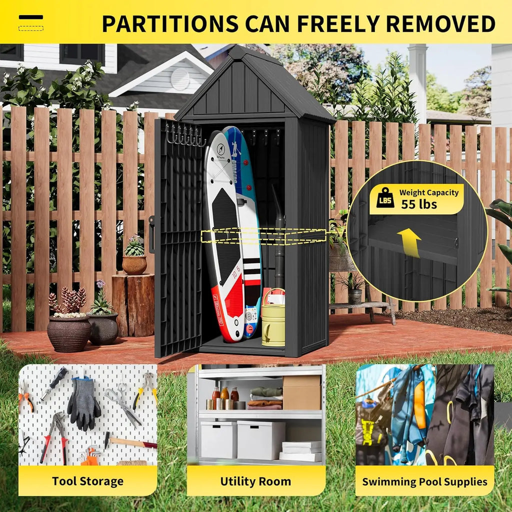 Red Outdoor Waterproof Resin Storage Shed with Removable Shelves & Reinforced Floor