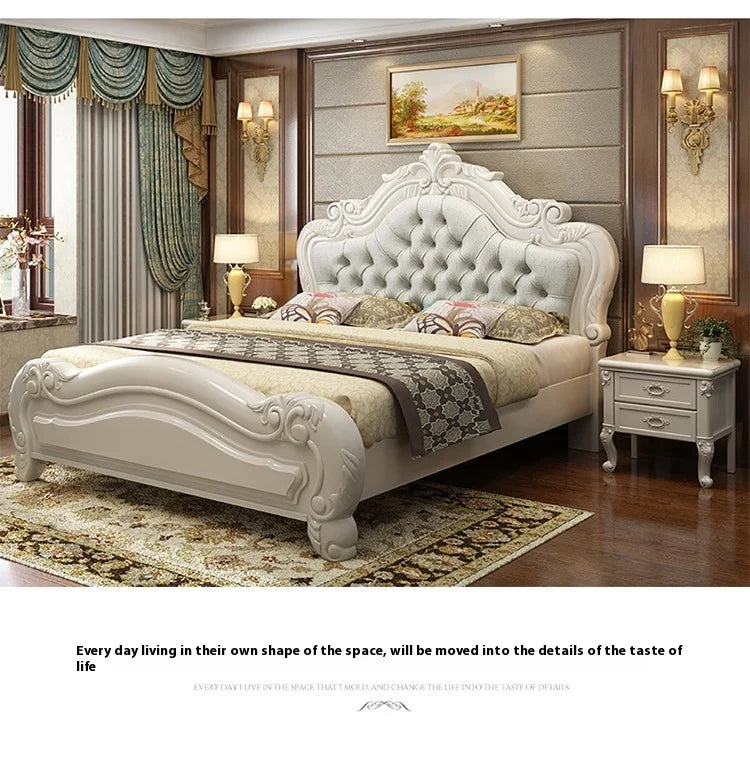 Unique Luxury Genuine Leather  Wood Bed
