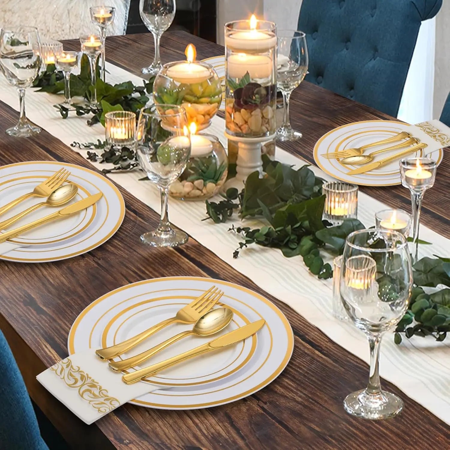 700-Piece Disposable Gold Dinnerware Set for 100 Guests