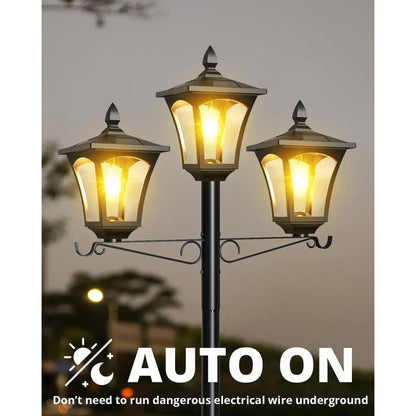 3-Head 77" Waterproof Metal Solar Lamp Post Light - 200 Lumens