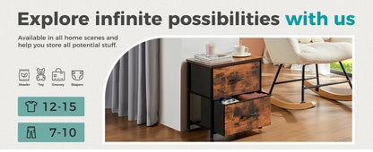 Bedside Nightstand Table with 2 Fabric Drawers