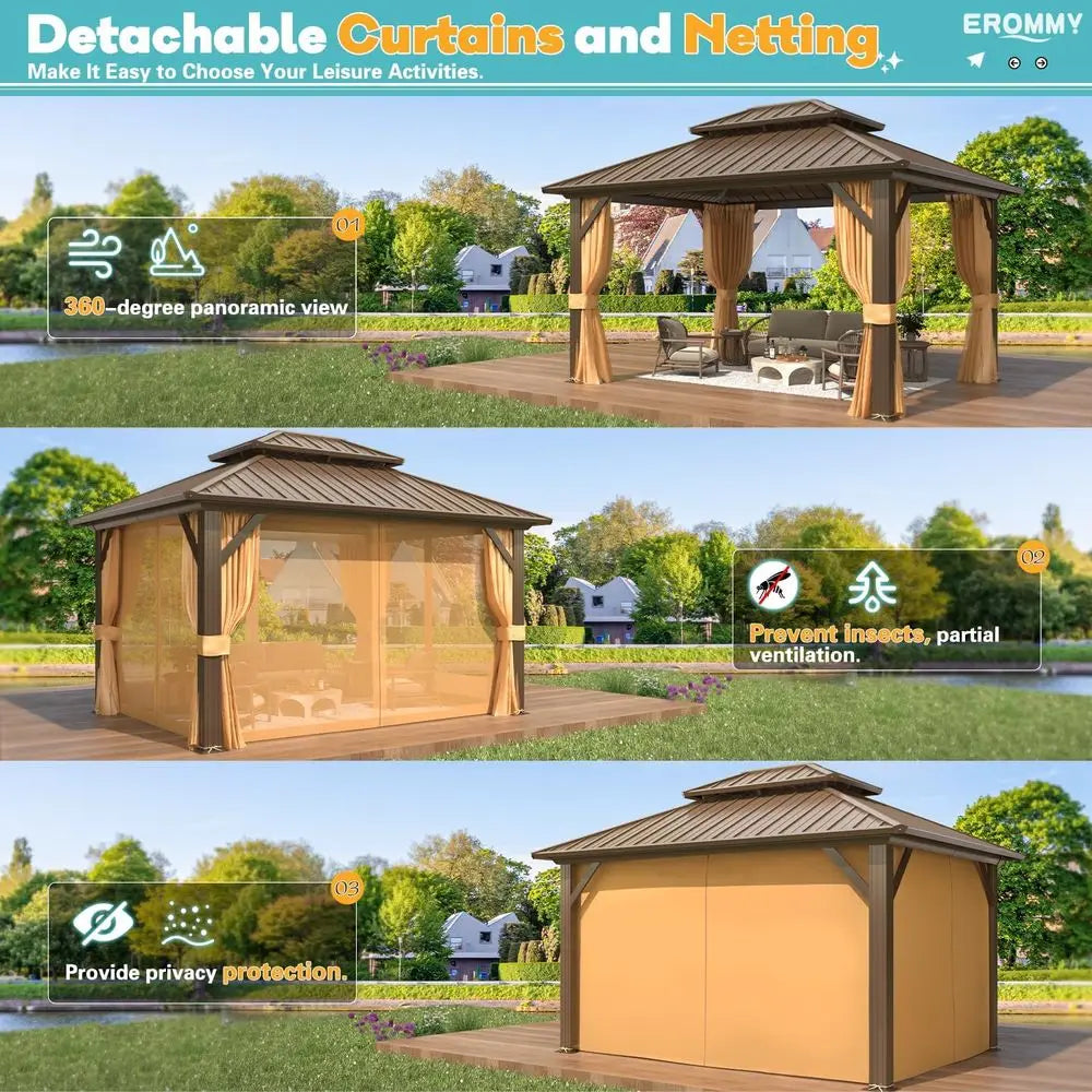 10' x 12' Outdoor Metal Gazebo with Double Roof