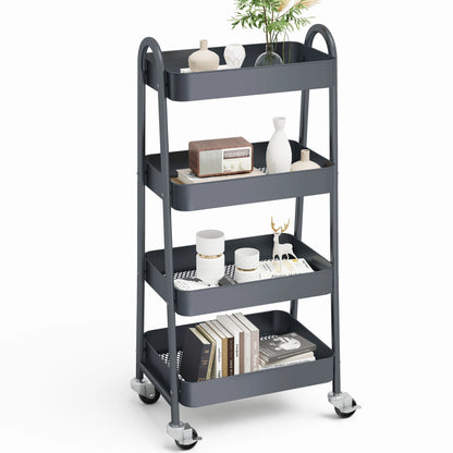 4 Tier Metal Storage Cart for Kitchen, Bathroom, Garage &amp; Laundry Room with Lockable Wheels