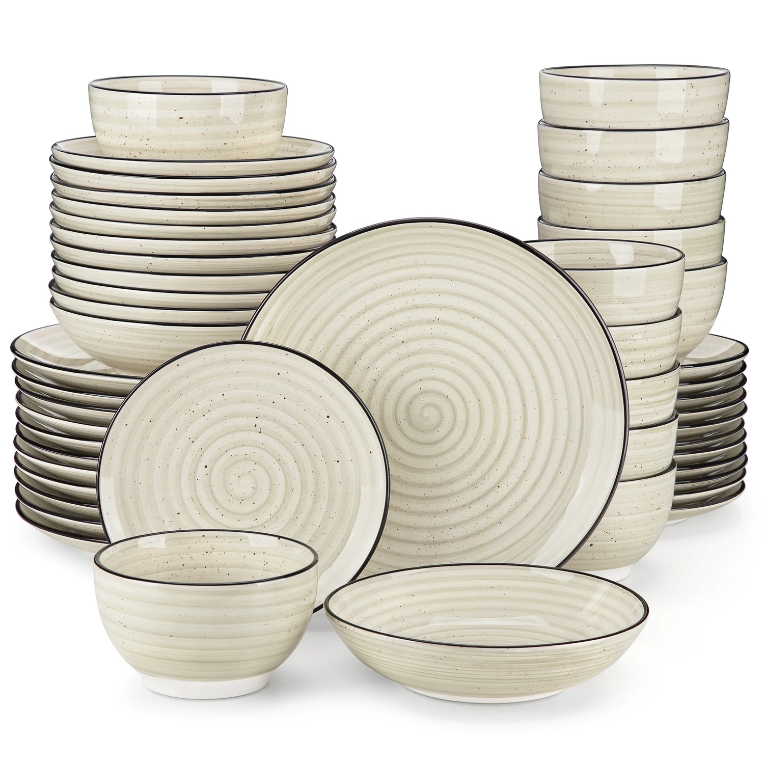 24 or 48 Piece Hand-painted Beige Ceramic Dinnerware Sets