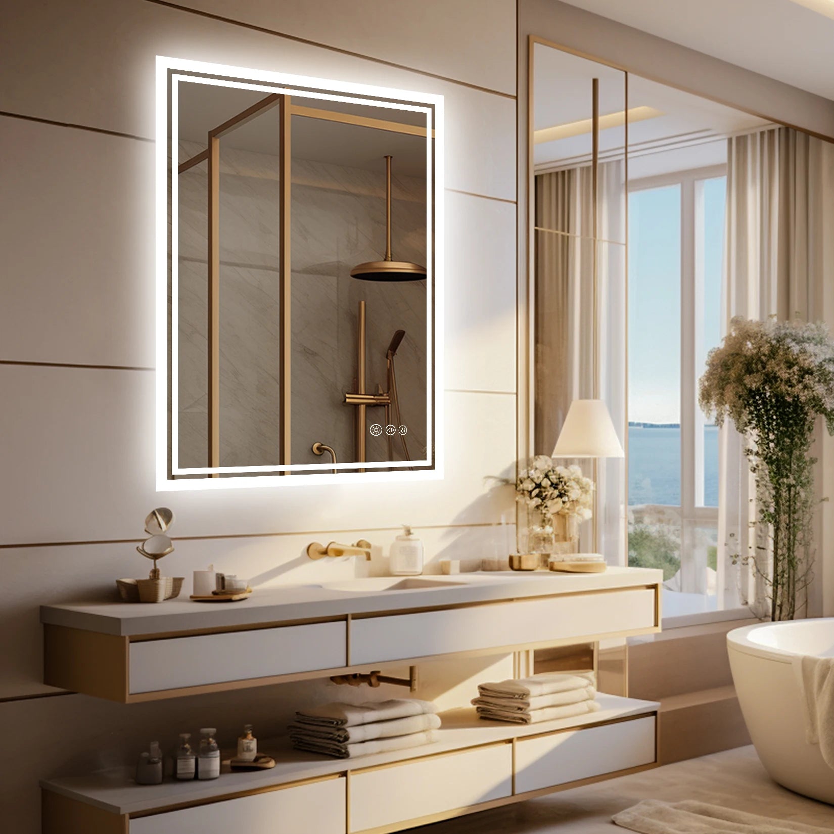 LED Backlit Bathroom Dimmable Mirror with Anti-Fog