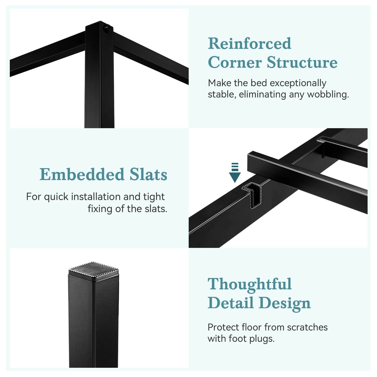4-Poster Canopy Bed Frame with 3-Metal Crossbars - No Box Spring Needed