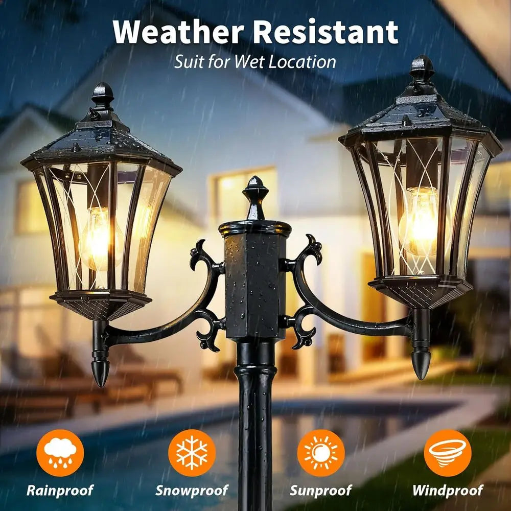 85" 2-Head Solar Dusk to Dawn Lamp Post Light