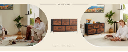 Multi-Purpose Dresser or Buffet with 5 Fabric Drawers