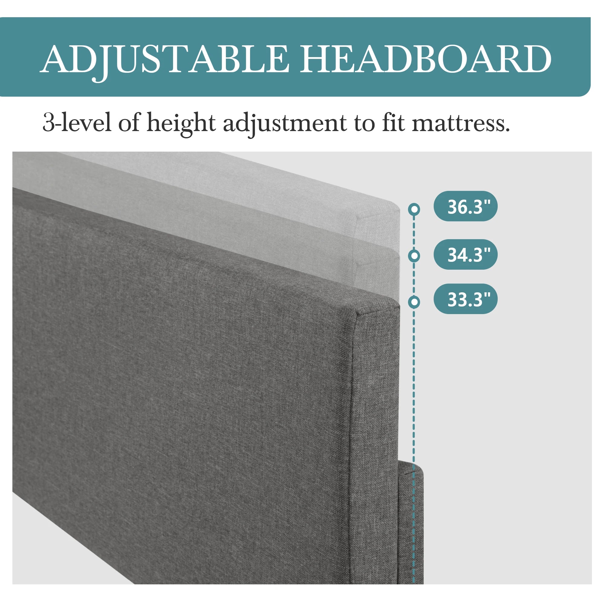 Bed Frame with Adjustable Headboard, Soft Linen Fabric, Strong Supporting Structure