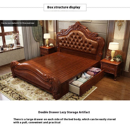 Unique Luxury Genuine Leather  Wood Bed