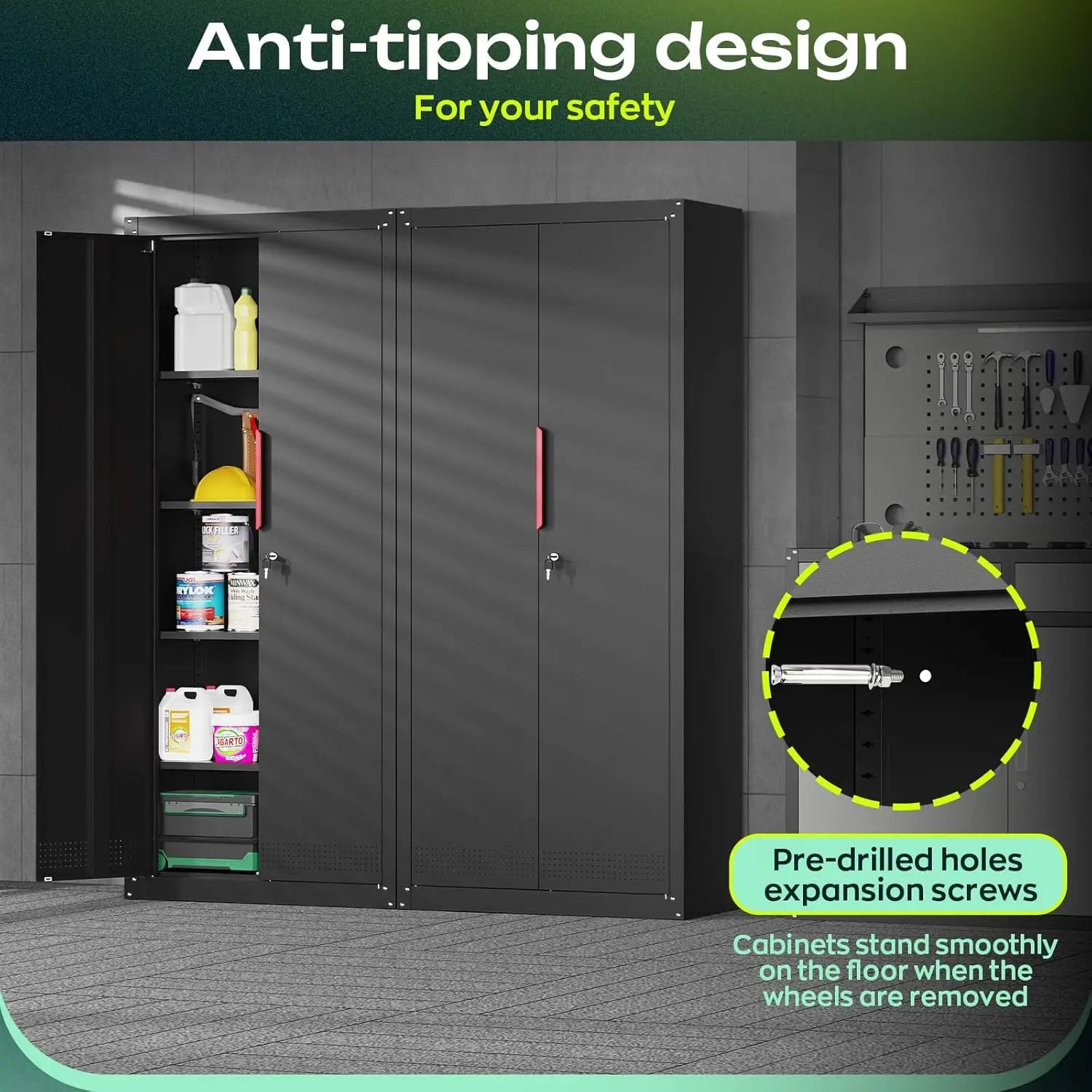 71" Tall Rolling Metal Storage Cabinet with Locking Doors, 4 Adjustable Shelves, 1000lb Capacity for Garage/Home/Office