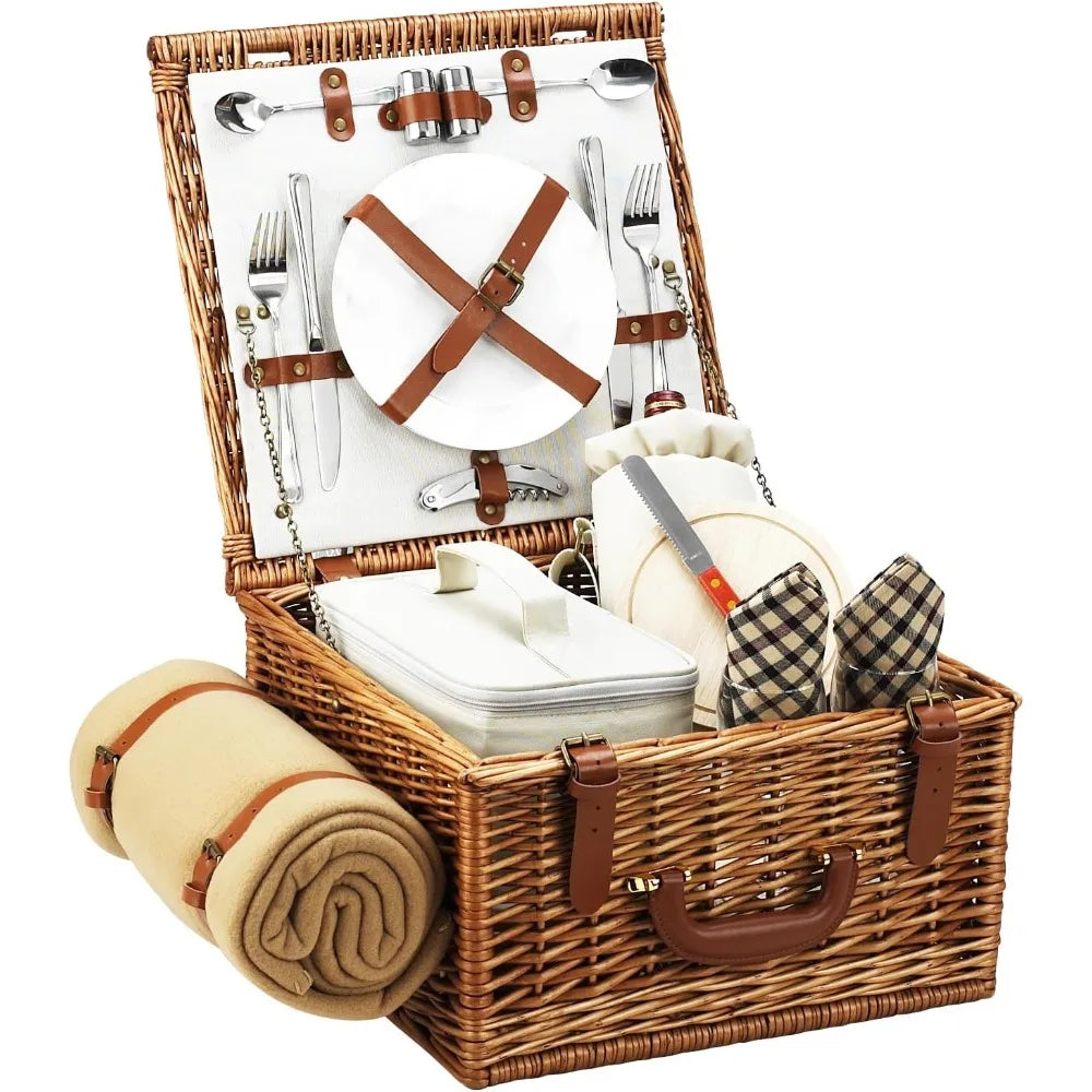 Cheshire-Style Willow Picnic Basket for Two with Blanket