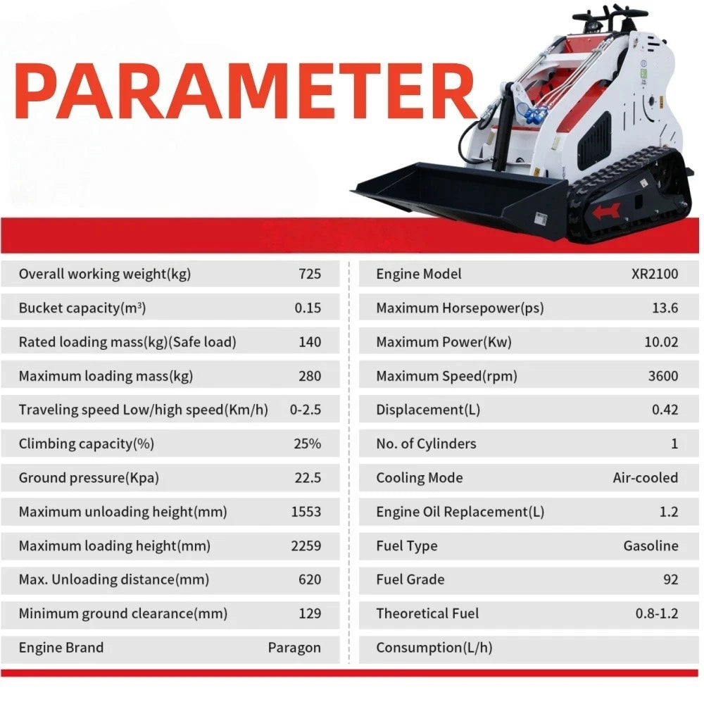 Electric Start Skid Steer Loader Crawler with 14HP Hydraulic System