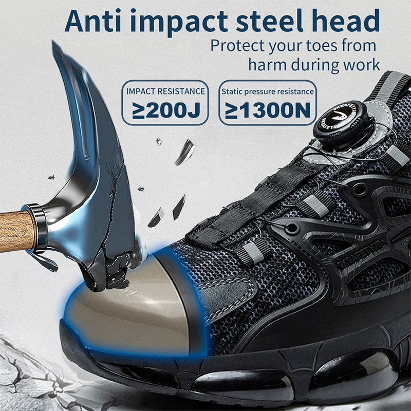 Stab-Proof Work Shoes with Elastic Buttons and Lace-Up