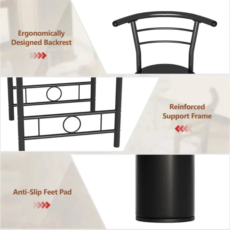 3-Piece Black Wooden Kitchen Dining Set