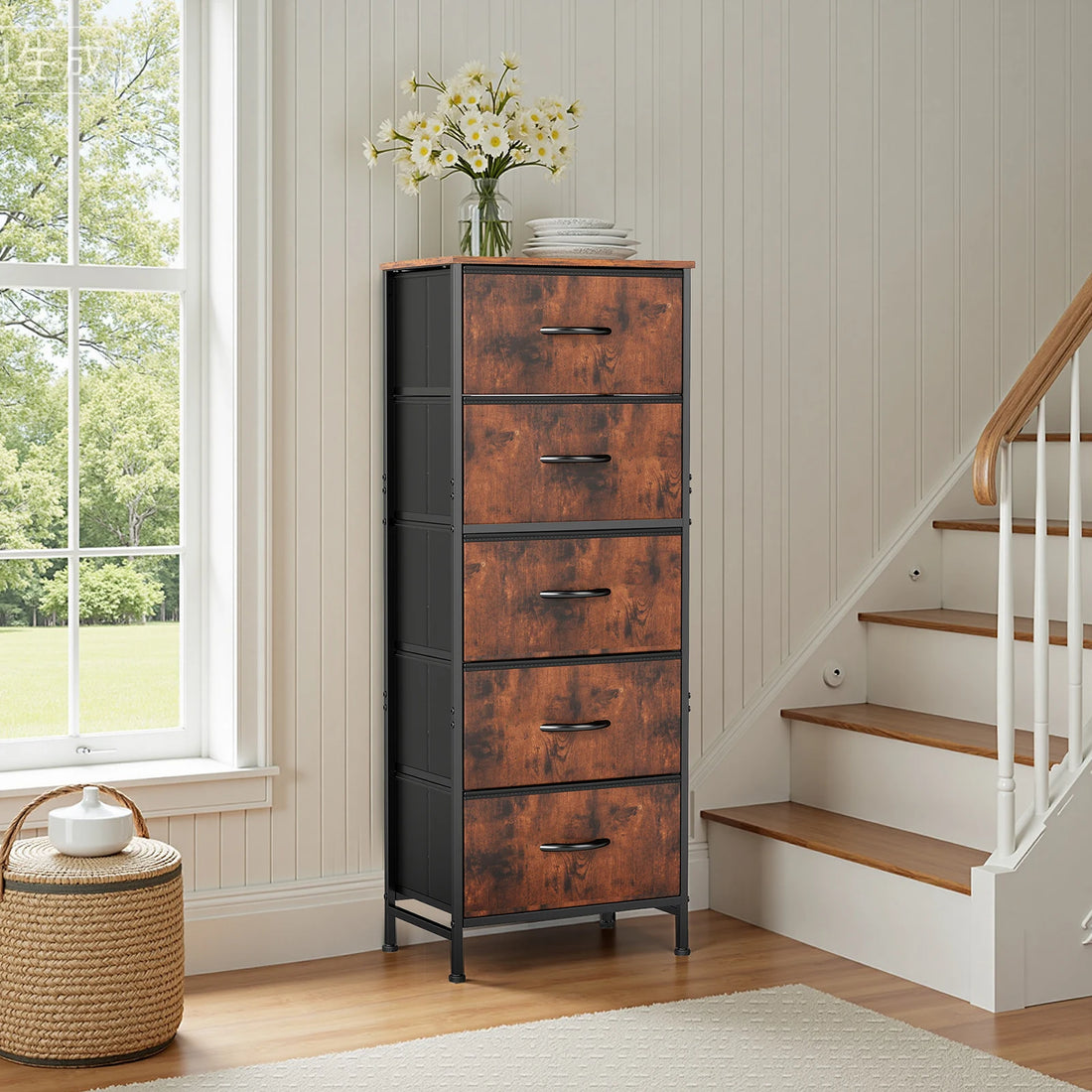 48" Bedroom Dresser With 5 Fabric Drawers - Steel Frame