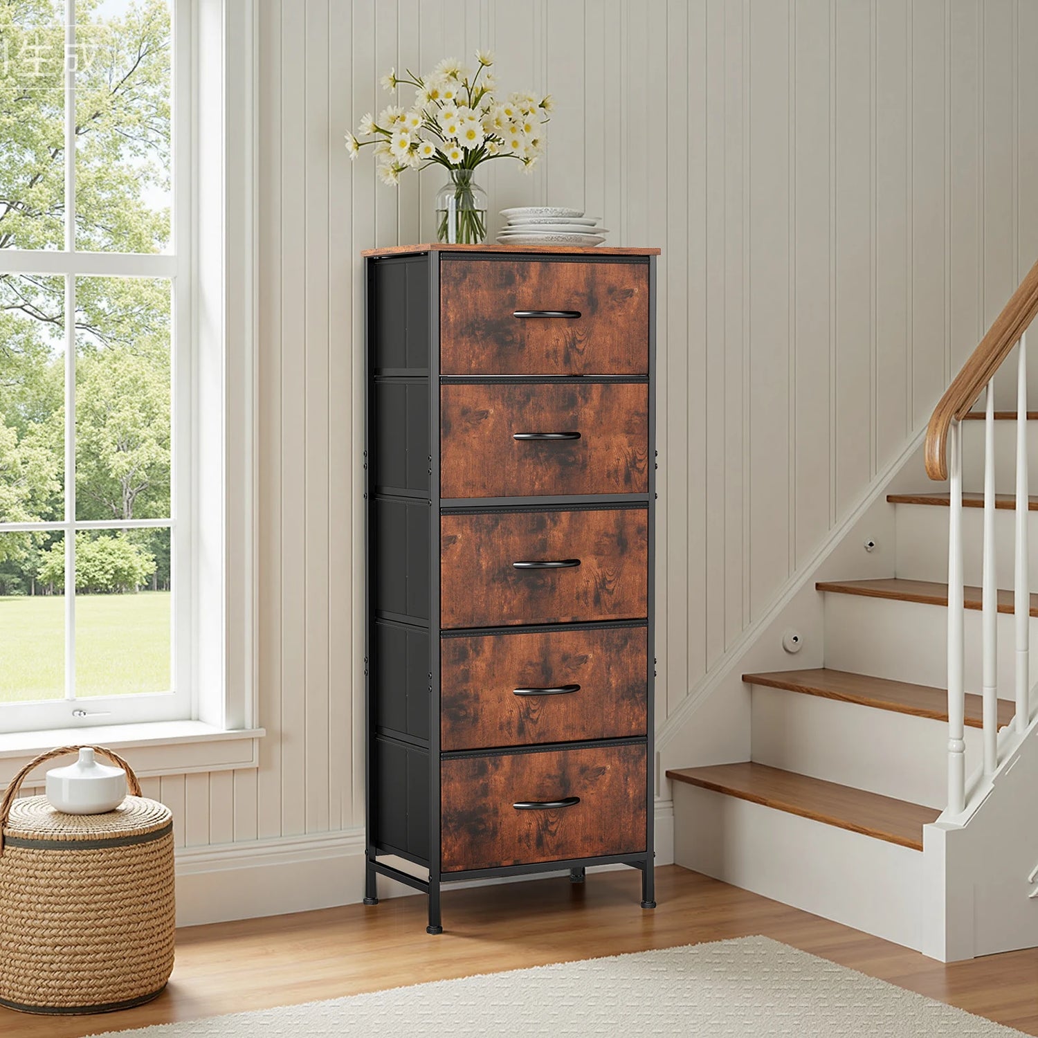 48" Bedroom Dresser With 5 Fabric Drawers - Steel Frame