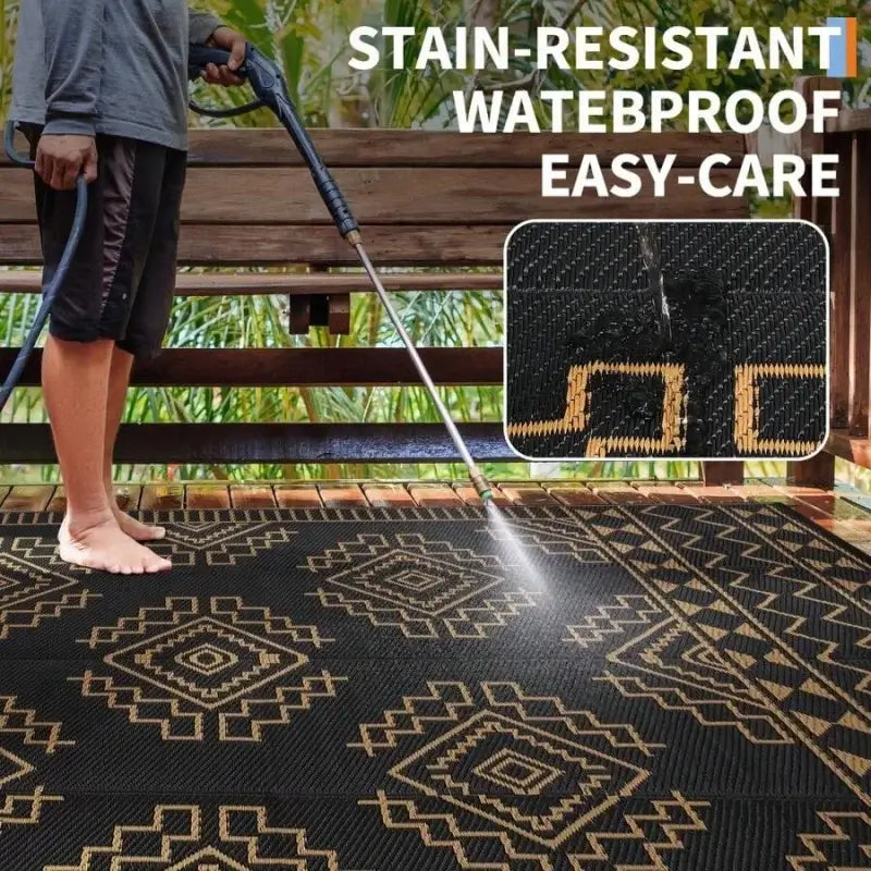 Reversible waterproof camping carpet with non-slip stain resistant surface for indoor and outdoor use
