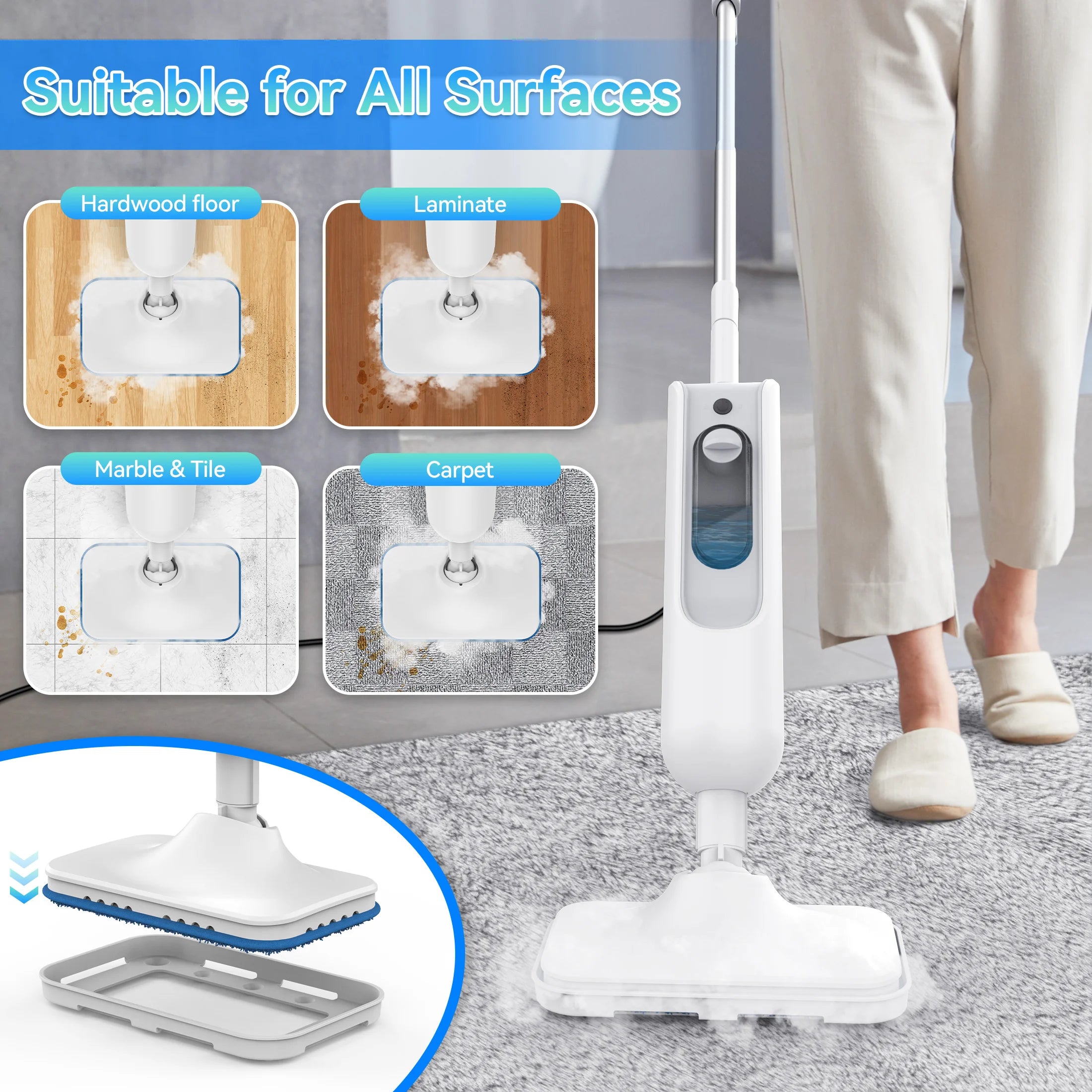 Flooring Steam Mop/Vac with Detachable Steam Cleaner