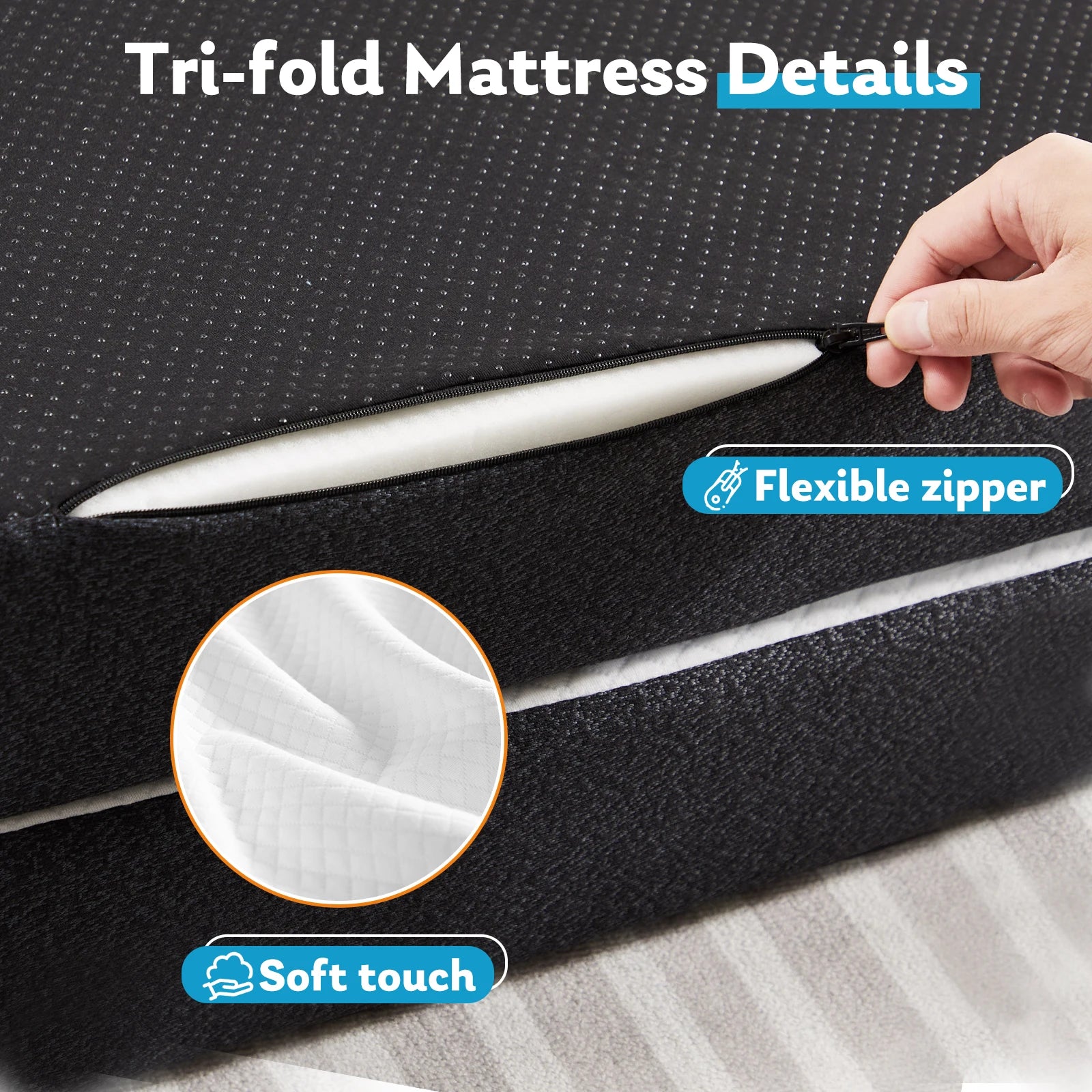 Three Fold Portable Floor Bed - Certified By CertiPUR-US - Suitable For Travel, Camping, and Yoga