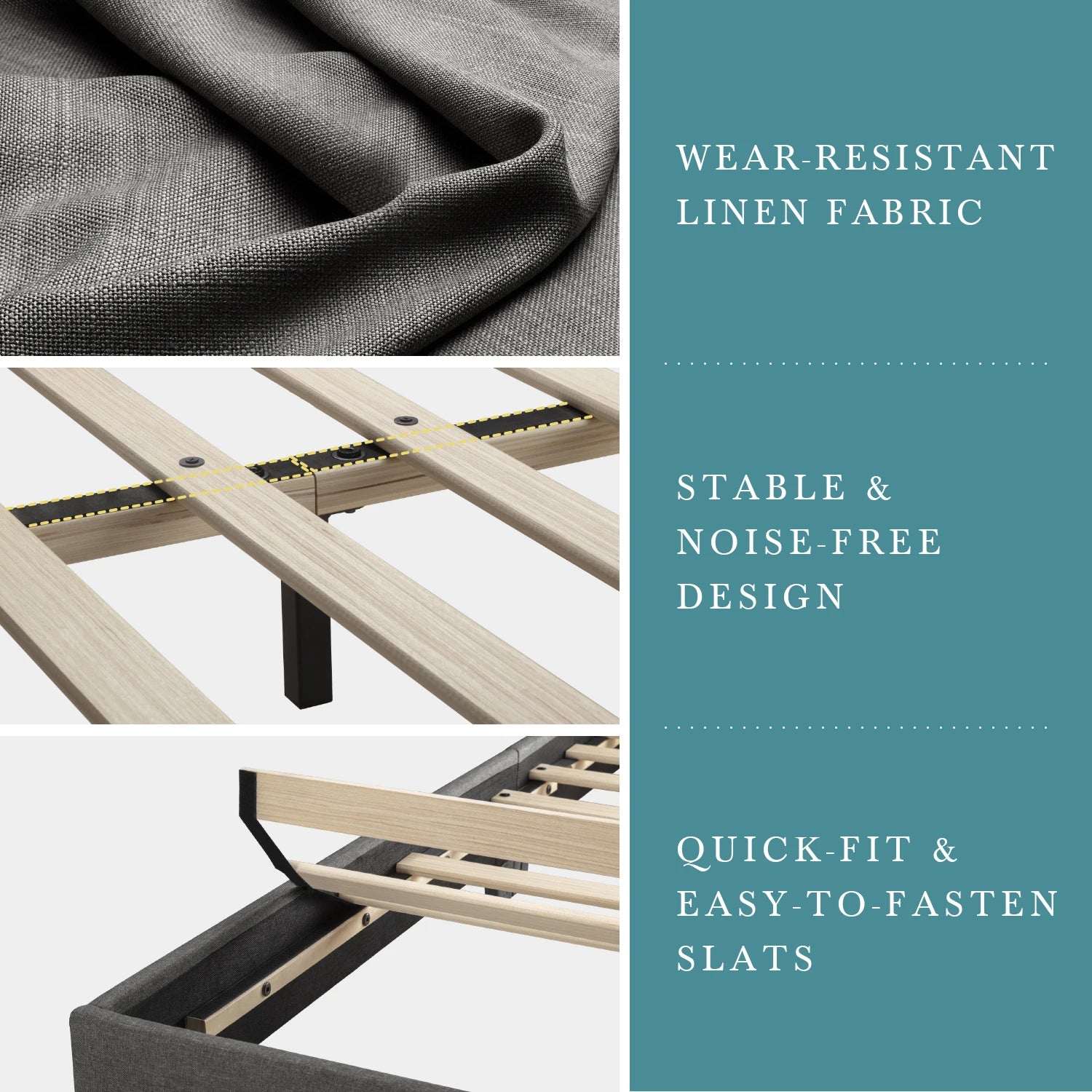 Bed Frame with Adjustable Headboard, Soft Linen Fabric, Strong Supporting Structure