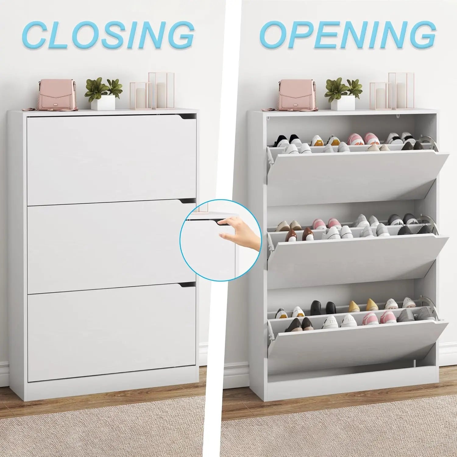 Shoe Cabinet with 3 Flip Drawers