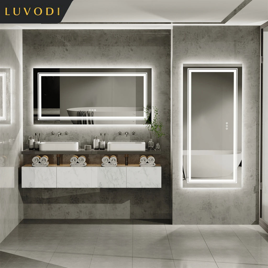 Large Dimmable LED Illuminated Bathroom Mirror with 3 Color Lights