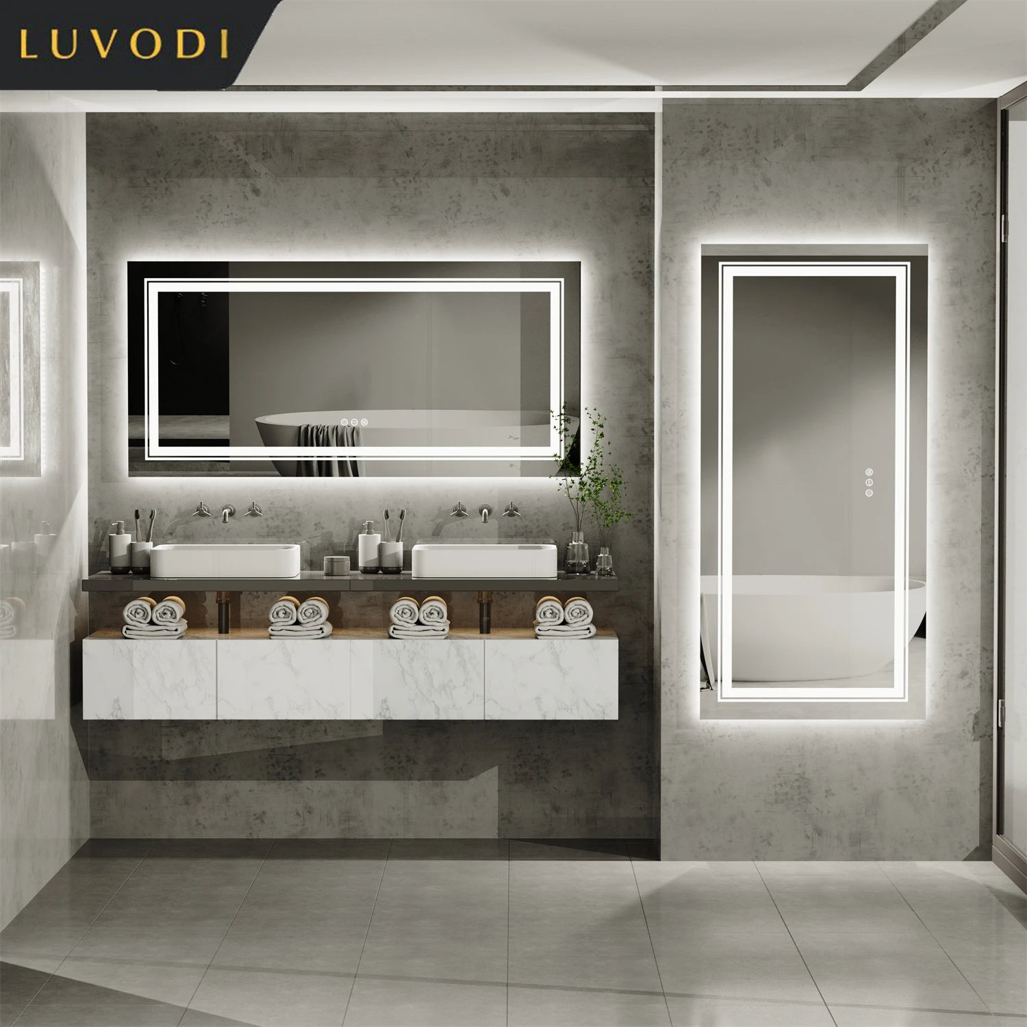Large Dimmable LED Illuminated Bathroom Mirror with 3 Color Lights