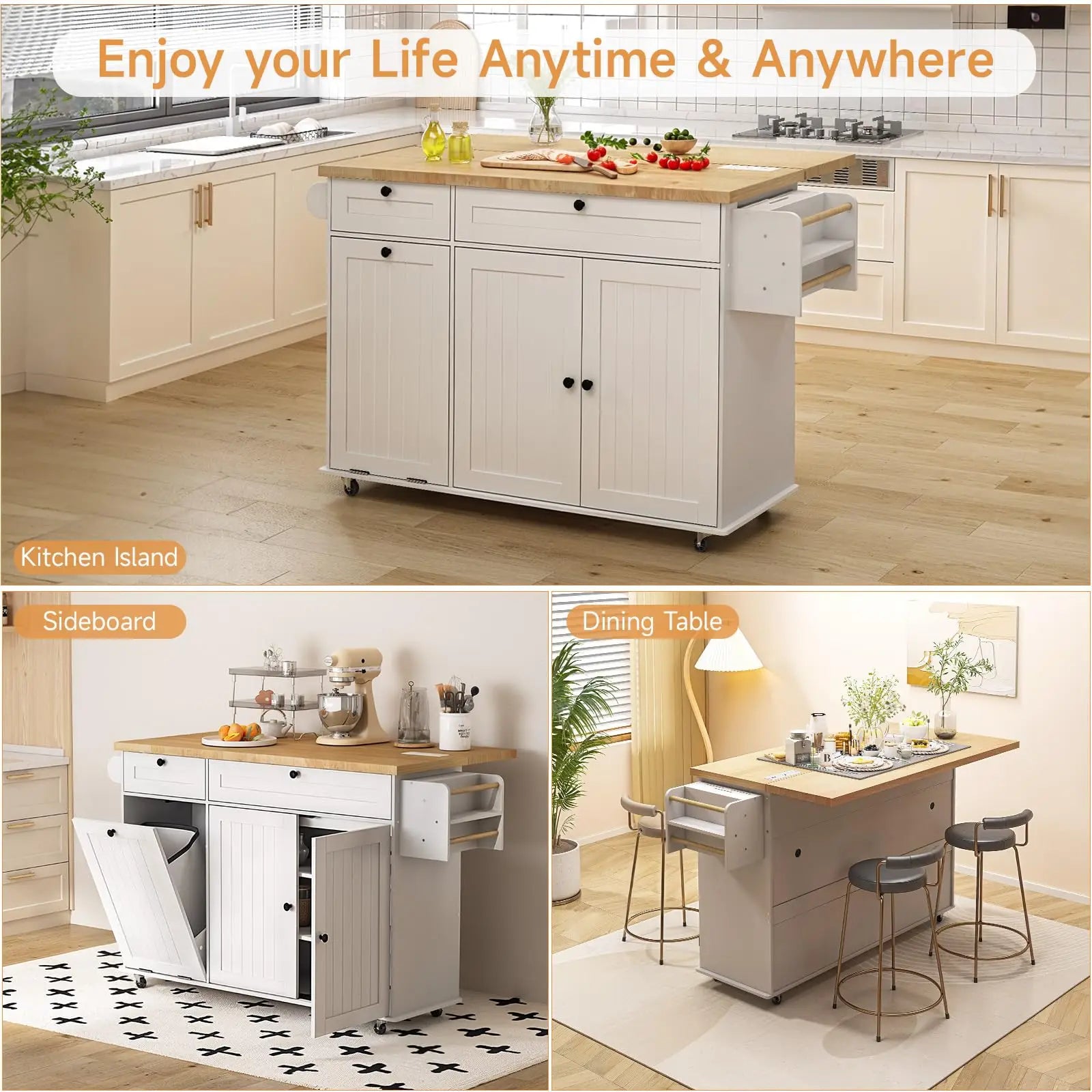 60" Rolling Mobile Kitchen Islands