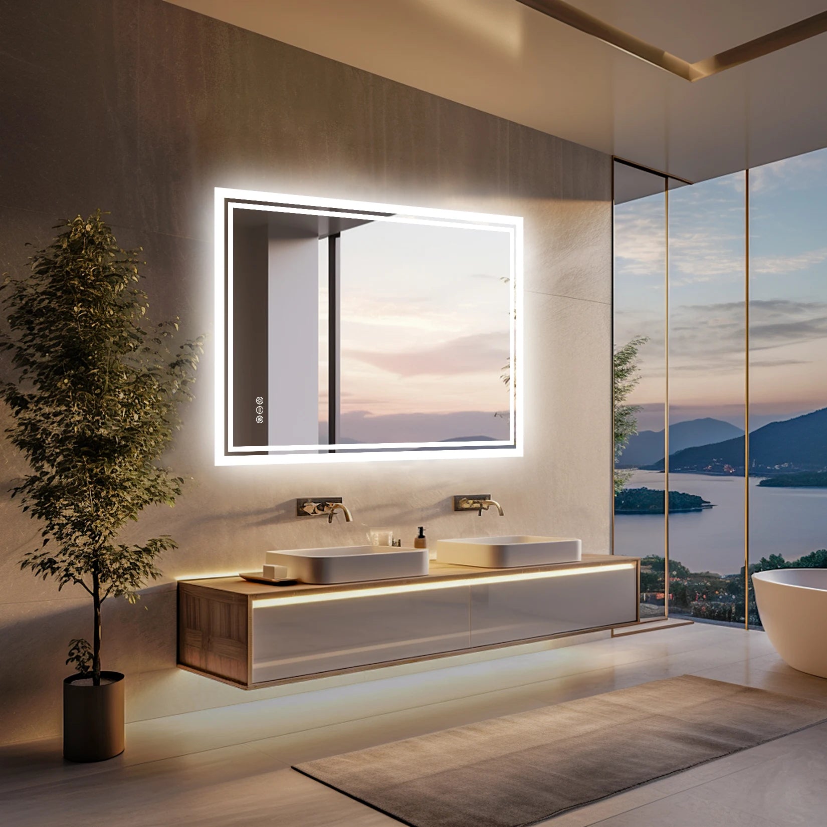 LED Backlit Bathroom Dimmable Mirror with Anti-Fog