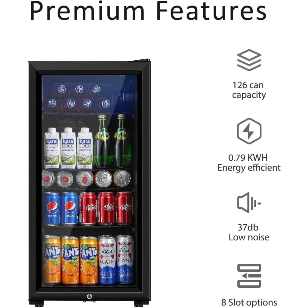 Beverage Refrigerator, 3.2 Cubic Ft. Mini Fridge with Double Glass Door for Soda, Beer &amp; Wine for Home, Office or Bar