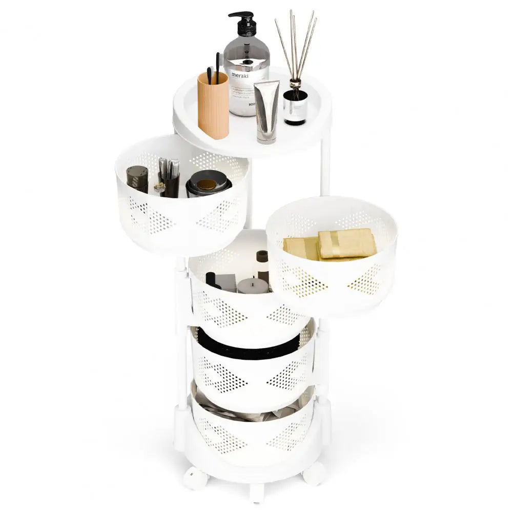 Kitchen Storage Rack with 5 Tier Circular Rotating Basket for Fruits &amp; Vegetables with 360 Degree Wheels