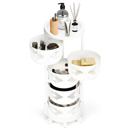 Kitchen Storage Rack with 5 Tier Circular Rotating Basket for Fruits &amp; Vegetables with 360 Degree Wheels