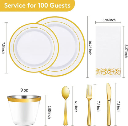 700-Piece Disposable Gold Dinnerware Set for 100 Guests