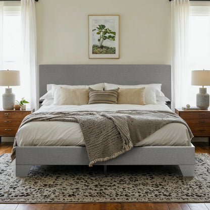 Bed Frame with Adjustable Headboard, Soft Linen Fabric, Strong Supporting Structure