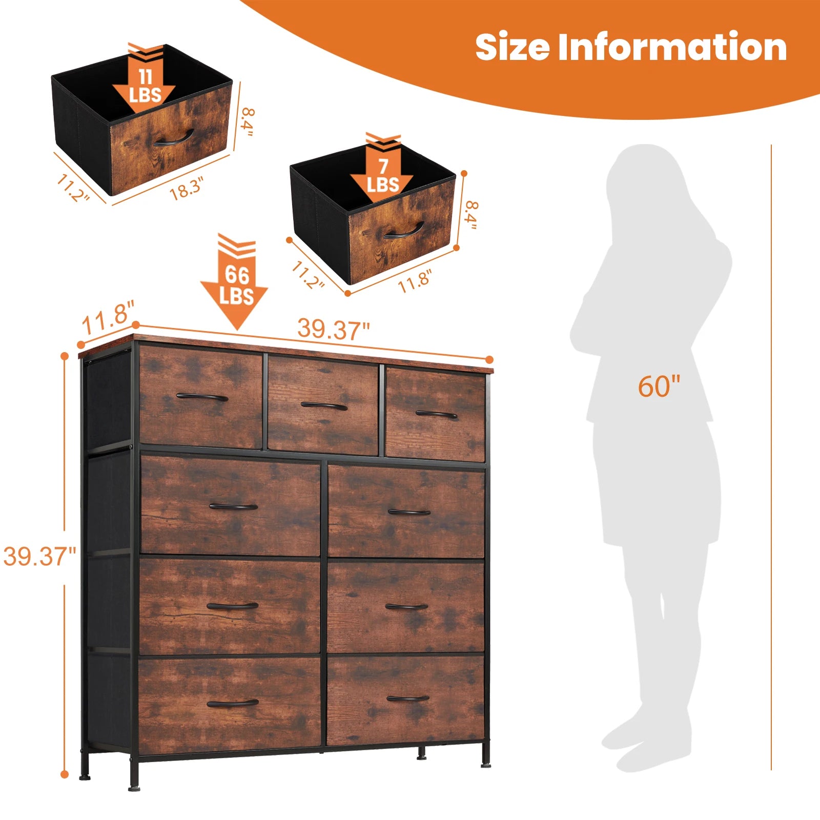 Bedroom Dresser With 9 Fabric Storage Drawers