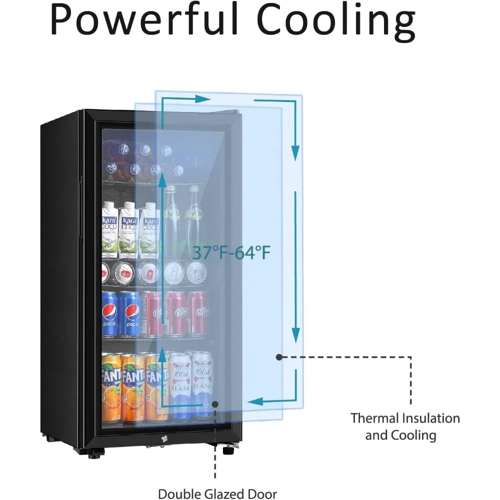 Beverage Refrigerator, 3.2 Cubic Ft. Mini Fridge with Double Glass Door for Soda, Beer &amp; Wine for Home, Office or Bar