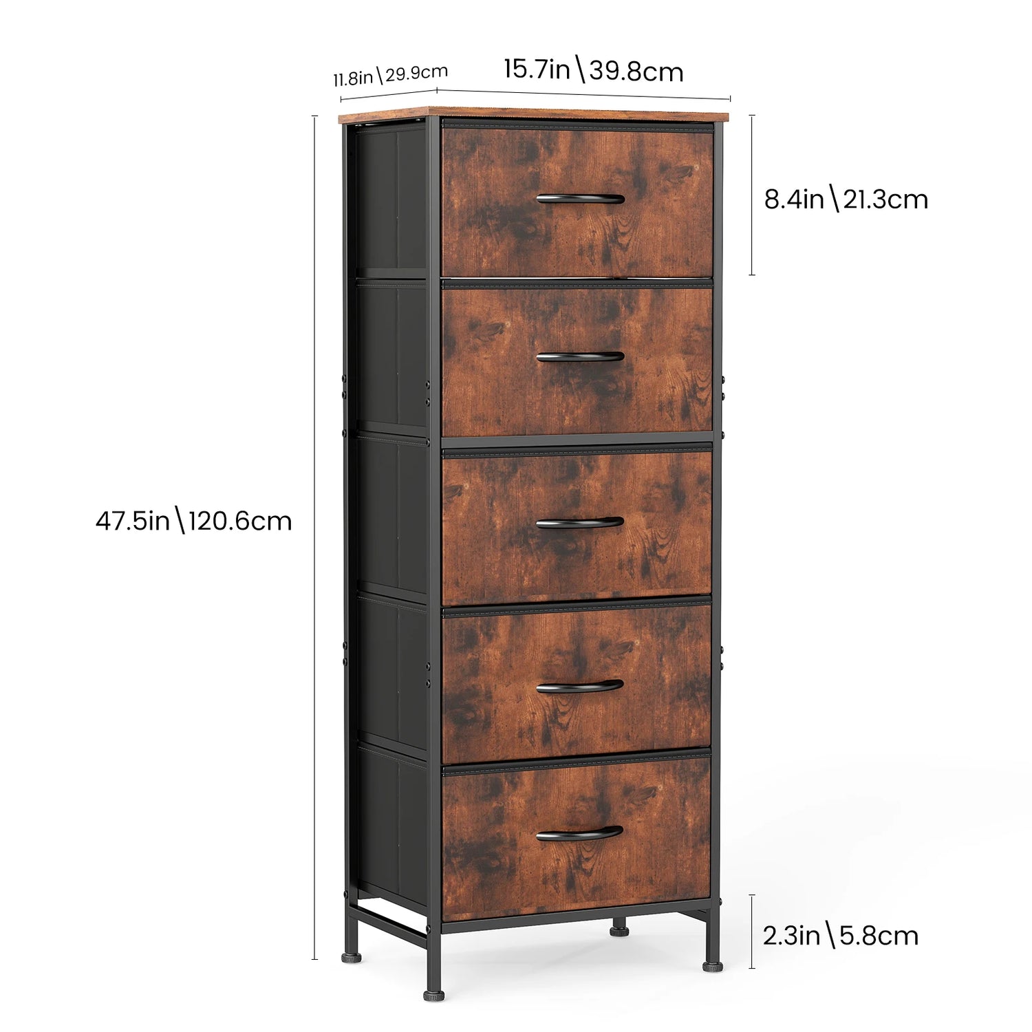 48" Bedroom Dresser With 5 Fabric Drawers - Steel Frame