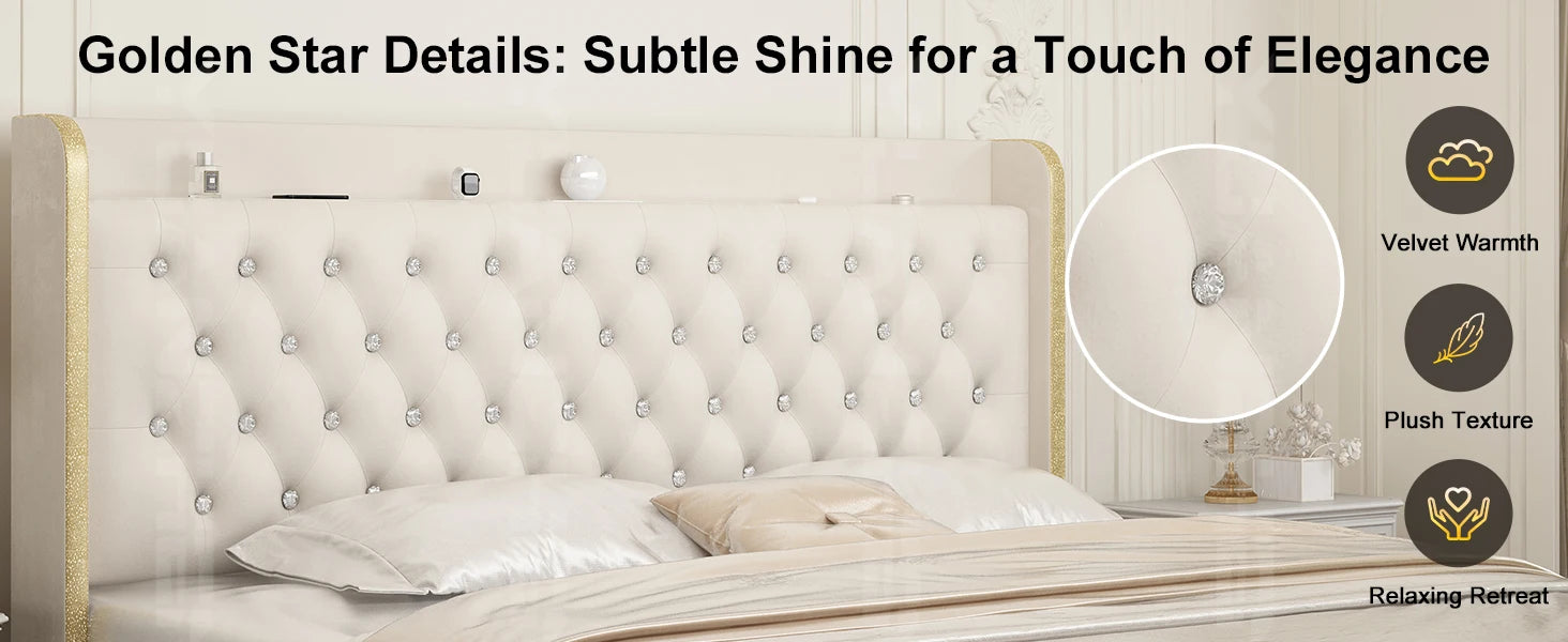 Bed Frame with Headboard, Galaxy Projector, Bluetooth Speaker, USB Ports, 4 Drawers - No Box Spring Needed - 3 Sizes Available