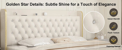 Bed Frame with Headboard, Galaxy Projector, Bluetooth Speaker, USB Ports, 4 Drawers - No Box Spring Needed - 3 Sizes Available