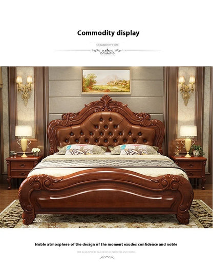 Unique Luxury Genuine Leather  Wood Bed