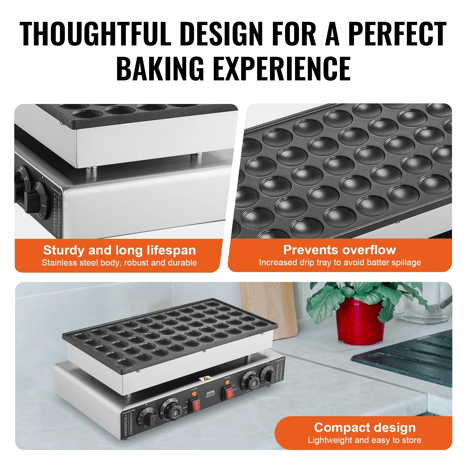 Non-stick Pancake & Waffle Maker - Dual Temp & Time Control