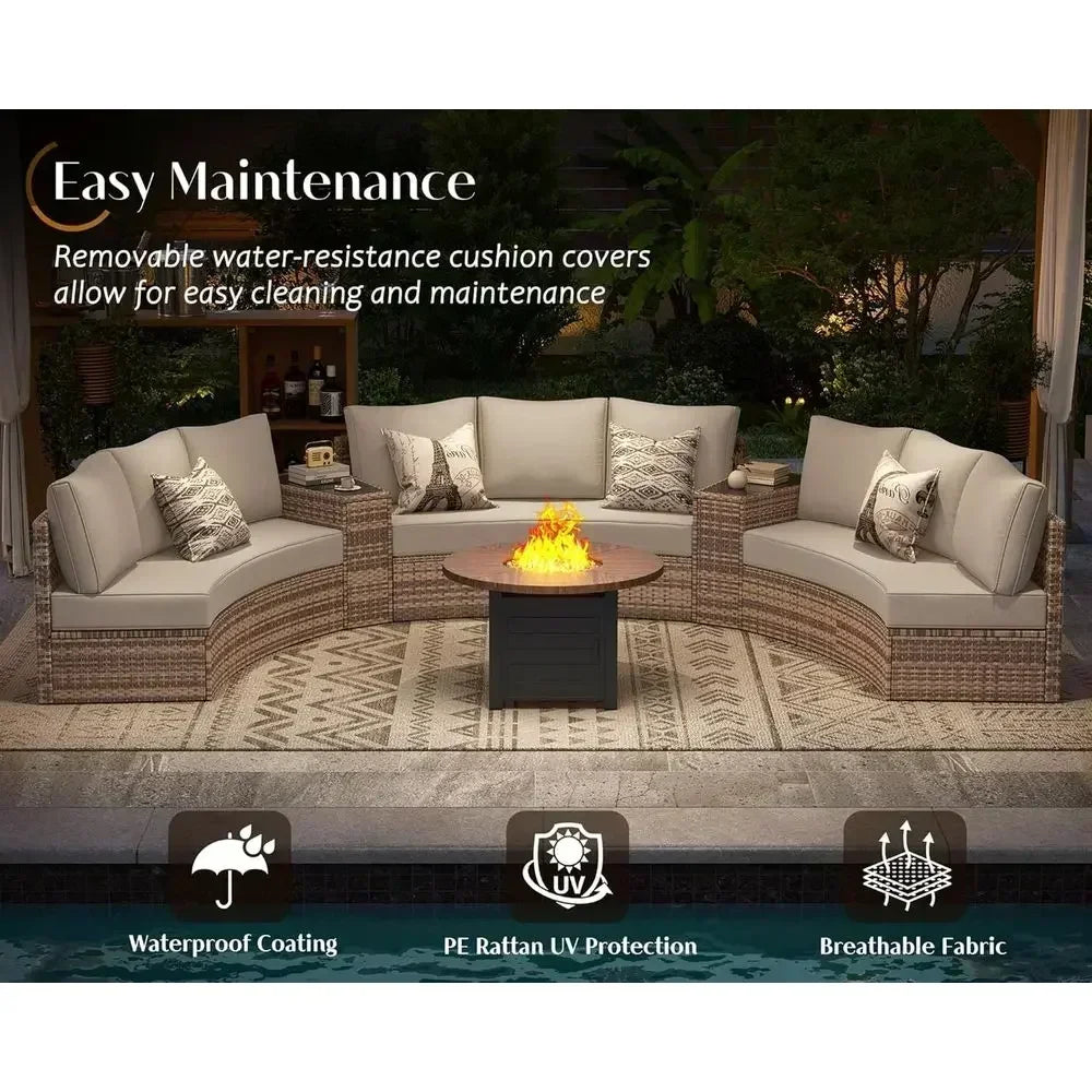 11-Piece Outdoor Wicker Sectional Sofa Set with Storage