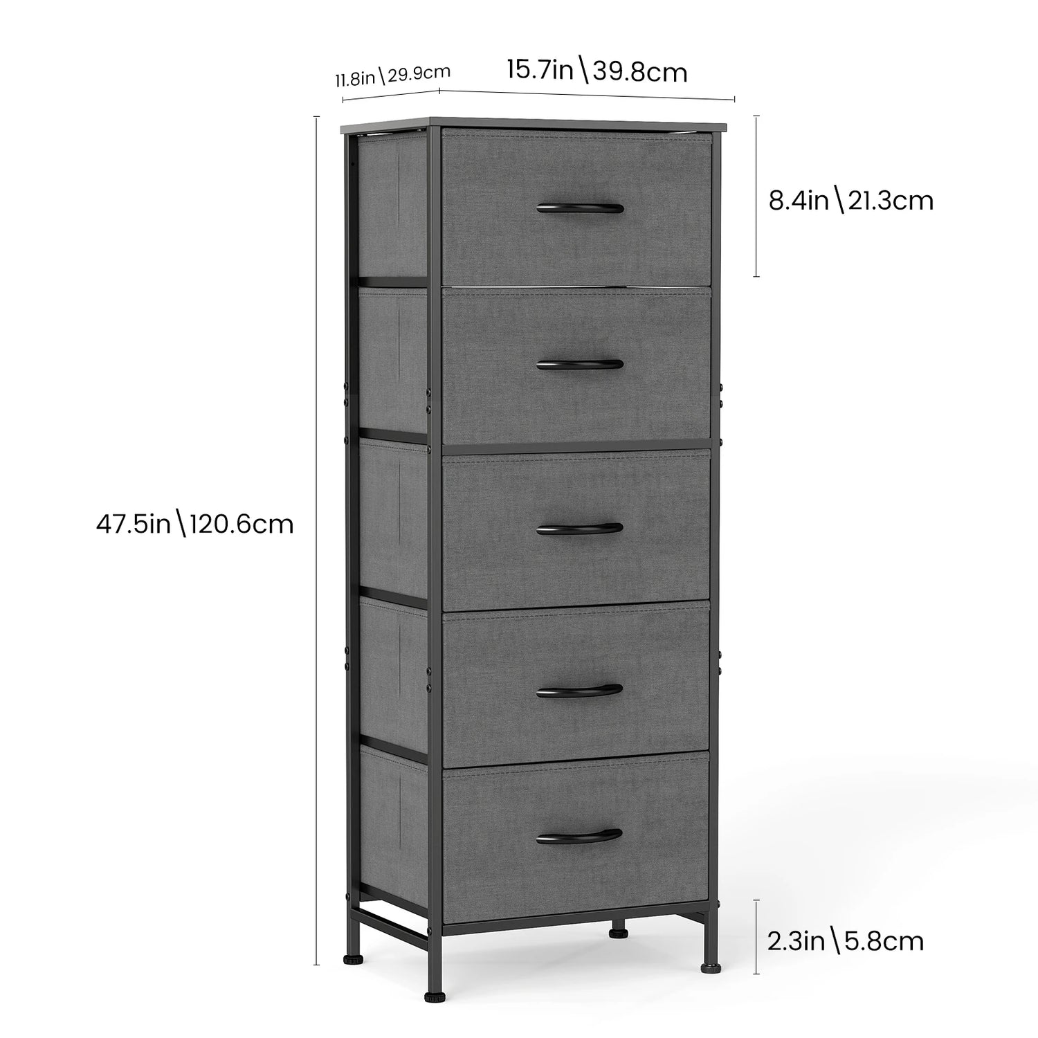 48" Bedroom Dresser With 5 Fabric Drawers - Steel Frame