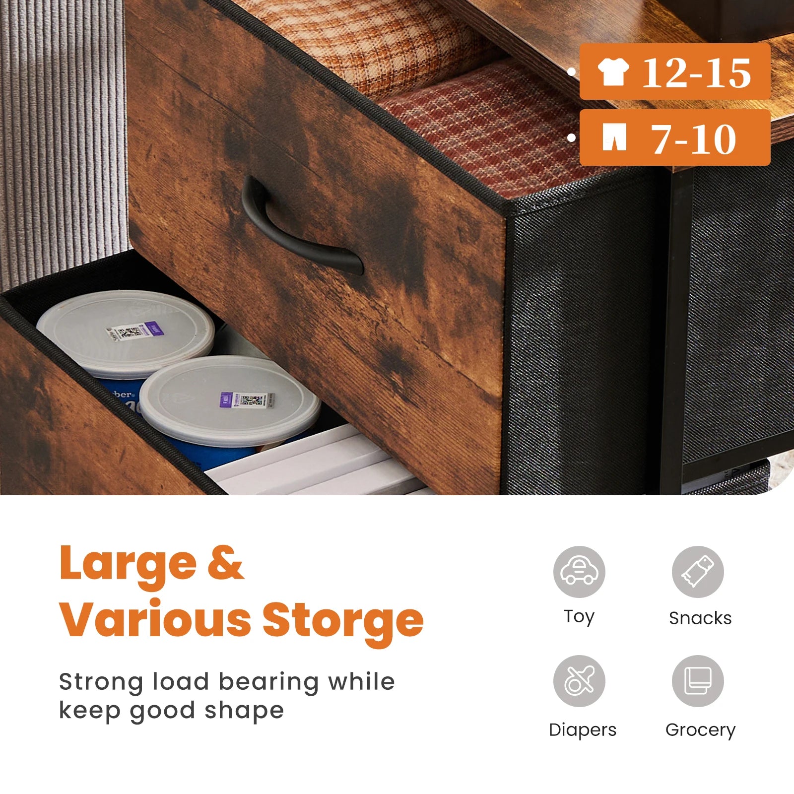 Bedside Nightstand Table with 2 Fabric Drawers