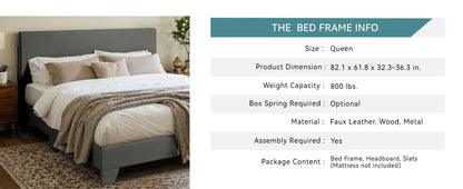 Bed Frame with Adjustable Headboard, Soft Linen Fabric, Strong Supporting Structure
