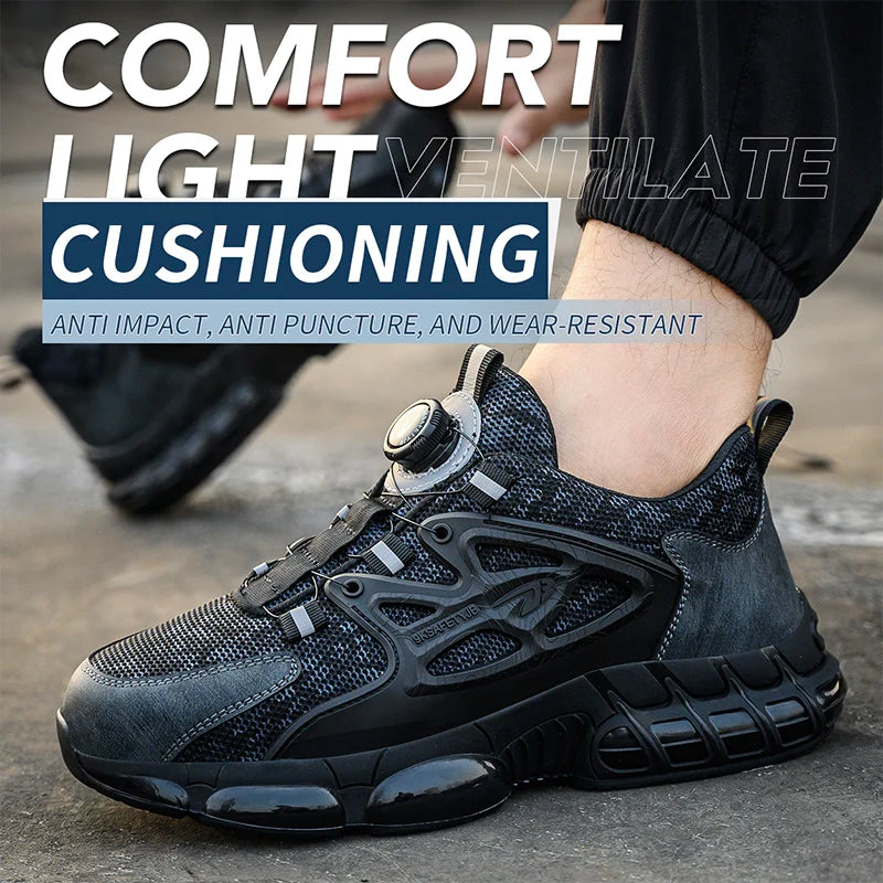 Stab-Proof Work Shoes with Elastic Buttons and Lace-Up