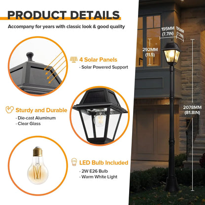 LED Solar Post Street Light - 200 Lumens 2700K