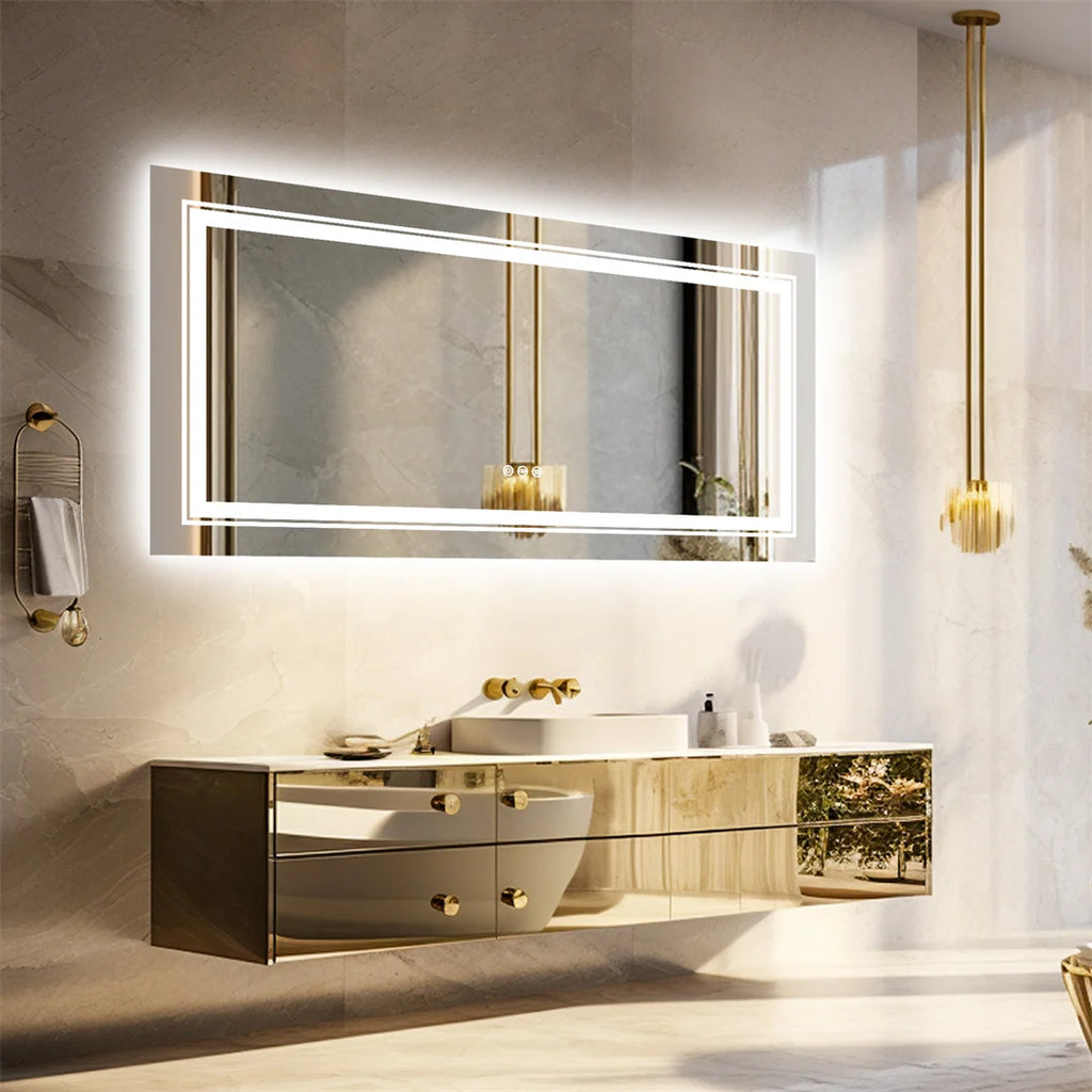 Large Dimmable LED Illuminated Bathroom Mirror with 3 Color Lights